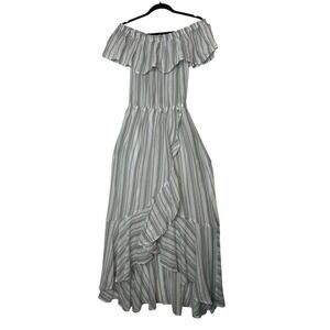 SEN Maxi Dress Women Small Asymmetrical Ruffle Smocked Waist Beach Cotton Formal